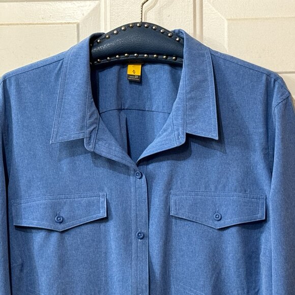 NEW Eddie Bauer Sz 2X Womens Button Up Shirt Roll Up Long Sleeve Blue Pockets - Picture 2 of 11